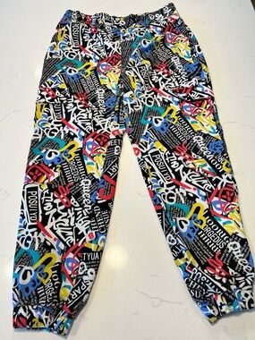 Vintage VIP Cyber Graffiti Parachute/Jogger Pants. Y2K Size 13/31